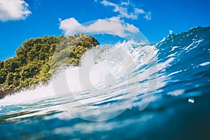 Blue wave for surfing in tropical ocean.