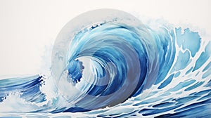 Blue Wave: A Vibrant Spray Painted Ocean Wave In The Style Of Dustin Nguyen