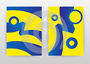 Blue waved geometric round circular elements on yellow design for annual report, brochure, flyer, leaflet, poster.Abstract blue