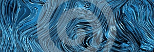 Blue waves marble texture. Precious metal flow image. Liquid blue surface artwork. 3d illustration