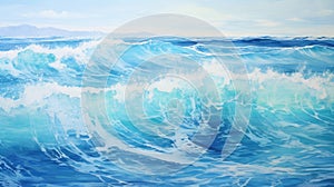 Blue waves in ocean. Creative minimalist modern print. Abstract sea wave contemporary aesthetic backgrounds landscapes