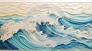 Blue waves in ocean. Creative minimalist modern print. Abstract sea wave contemporary aesthetic backgrounds landscapes