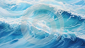 Blue waves in ocean. Creative minimalist modern print. Abstract sea wave contemporary aesthetic backgrounds landscapes