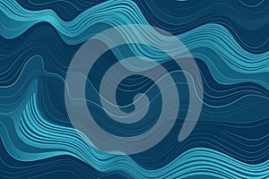 Blue waves pattern. Summer lake wave lines, beach waves water flow curve abstract landscape, vibrant silk textile texture vector