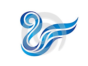 Blue waves water - vector logo illustration. Abstract smooth shapes. Wing stylized sign. Design elements