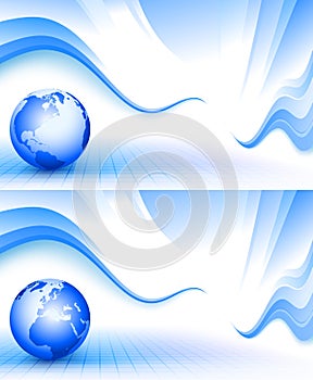 Blue wavy background with globe
