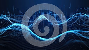 Blue Wavy Data Streams Form a Digital Landscape in Virtual Space