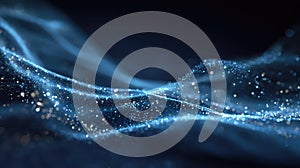 Blue wavy particle stream flowing data technology background