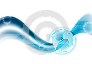 Blue wavy tech background with globe