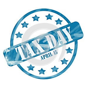 Blue Weathered Tax Day April 15th Stamp Circle and Stars