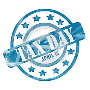 Blue Weathered Tax Day April 15th Stamp Circles and Stars