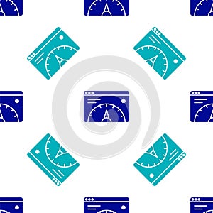 Blue Web analytics information and development website statistic icon isolated seamless pattern on white background