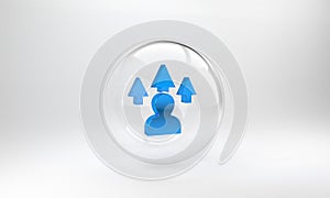 Blue Web design and front end development icon isolated on grey background. Glass circle button. 3D render illustration