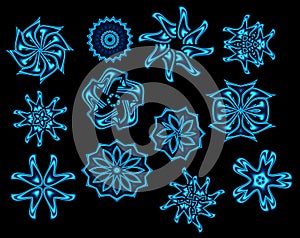 Blue Web Icons on Black