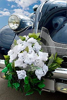 The blue wedding automobile