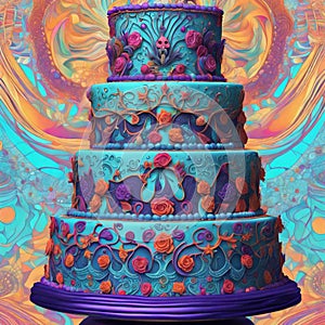 Blue wedding cake with \