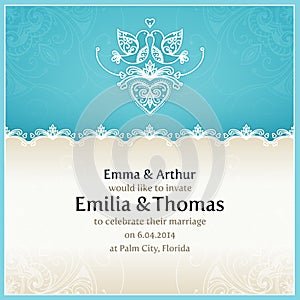 Blue wedding invitation design template.