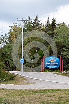 Welcome sign to Les Escoumins in the province of Quebec