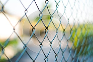 Blue welded wire mesh fence for vintage background or texture.