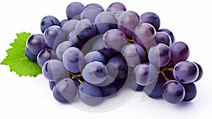 Blue wet Isabella grapes bunch isolated on white background. Ripe grapes. generative ai