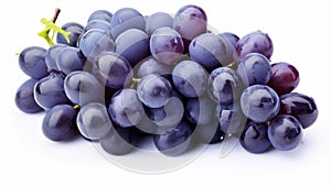 Blue wet Isabella grapes bunch isolated on white background. Ripe grapes. generative ai