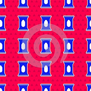Blue Wet wipe pack icon isolated seamless pattern on red background. Vector