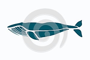 Blue whale. Balaenoptera musculus. Whale isolated on a light background. Logo for your design. Ink.