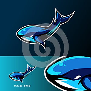 Blue whale fish mascot sport esport logo template
