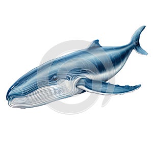 Blue whale isolated on white created with Generative AI. Biggest mammal living in the ocean.