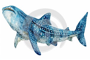 Blue whale shark,  Pastel-colored, in hand-drawn style, watercolor, isolated on white background