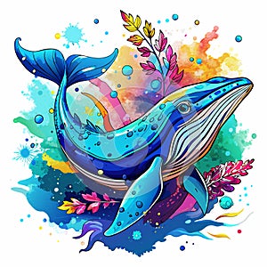 Blue Whale Sublimation Art on White for T-Shirts and Storybooks photo