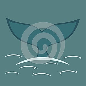 Blue Whale tail animal cartoon art isolated logo diving in water. wave or sea symbol or icon sign vector flat design. graphic