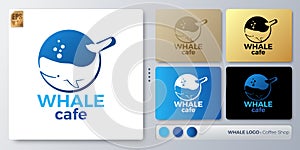 Blue Whale vector illustration Logo design. Blank name for insert your Branding. Designed with examples for all kinds of