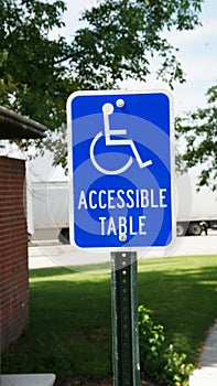 Blue Wheelchair Accessible Table sign