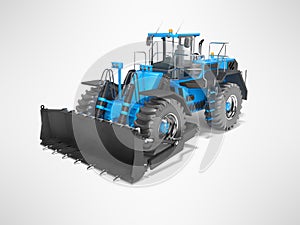 Blue wheeled dozer for quarrying isolated 3D render on gray background with shadow