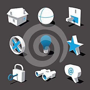 Blue-white 3D icon set 01