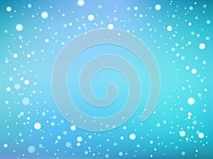 Blue and white abstract light spots or snowflakes or underwater bokeh frame background, vector