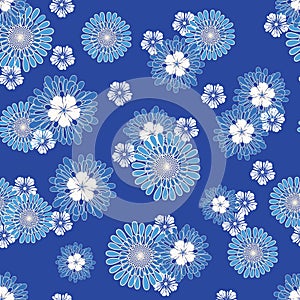 Blue and White Allover Daisy non directional Repeat Pattern