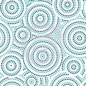 Blue and white australian aboriginal geometric art concentric circles seamless pattern, vector