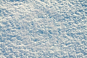 Blue white background of snow close up