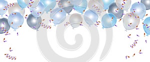 Blue and white balloon and ribbon for New Year, Christmas , Birthday on vector design