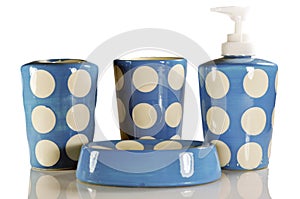 Blue and white bathroom set