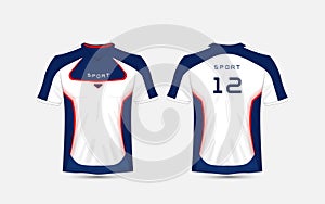 Blue, White and blue stripe pattern sport football kits, jersey, t-shirt design template. photo