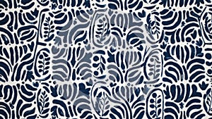 Blue and white botanical pattern with abstract floral design