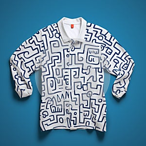 Dynamic Mark Making: White And Blue Shirt With Conceptual Digitalism Design