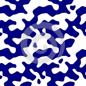 Blue and white camouflage seamless pattern. Monochromatic cowhide tiling