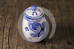 Blue and White Ceramic Pot with Lid
