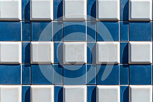 Blue and white checkered tile pattern
