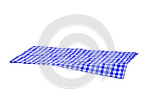 Blue and white checkered napkin or tablecloth texture isolated on white background. Clipping path. Backdrop for product placeme