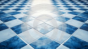 Blue and White Checkered Tile Floor